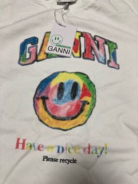 Ganni White Multicolor Rainbow Smiley Logo Tee